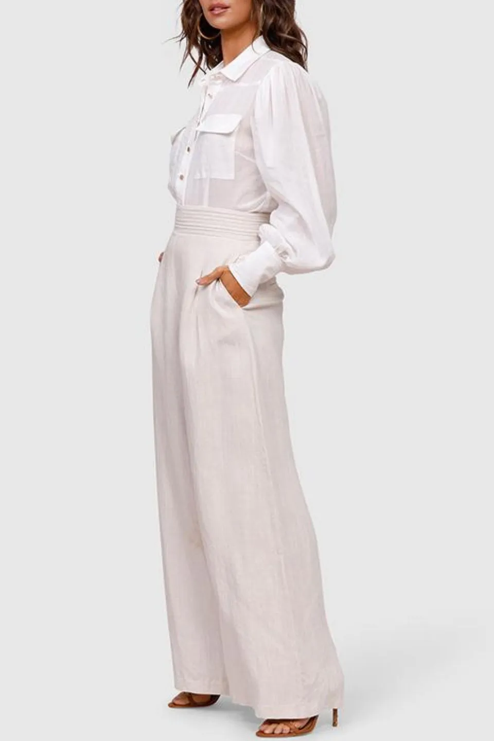 Elysian Wide Leg Natural Marle Linen Pant