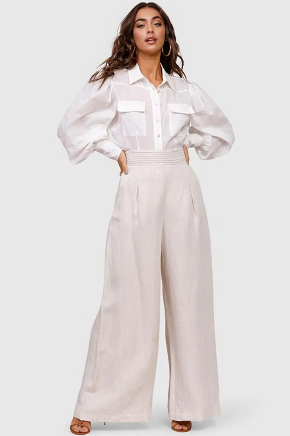 Elysian Wide Leg Natural Marle Linen Pant