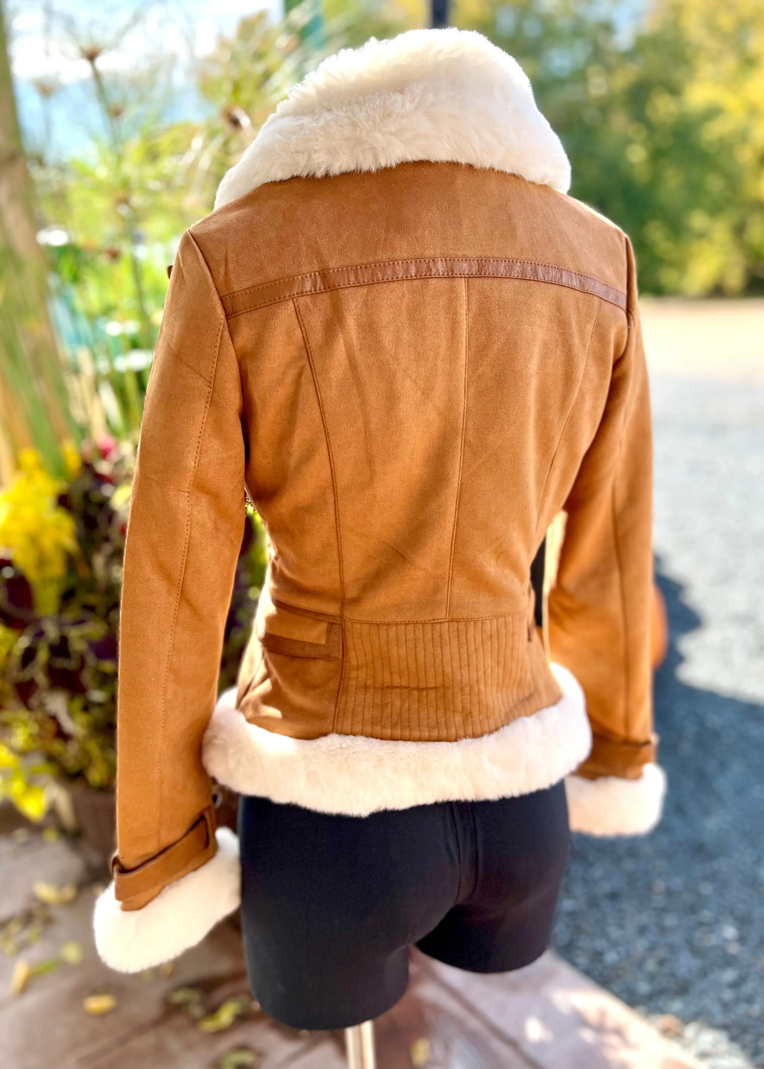 Faux Fur Camel Tan Suede Coat