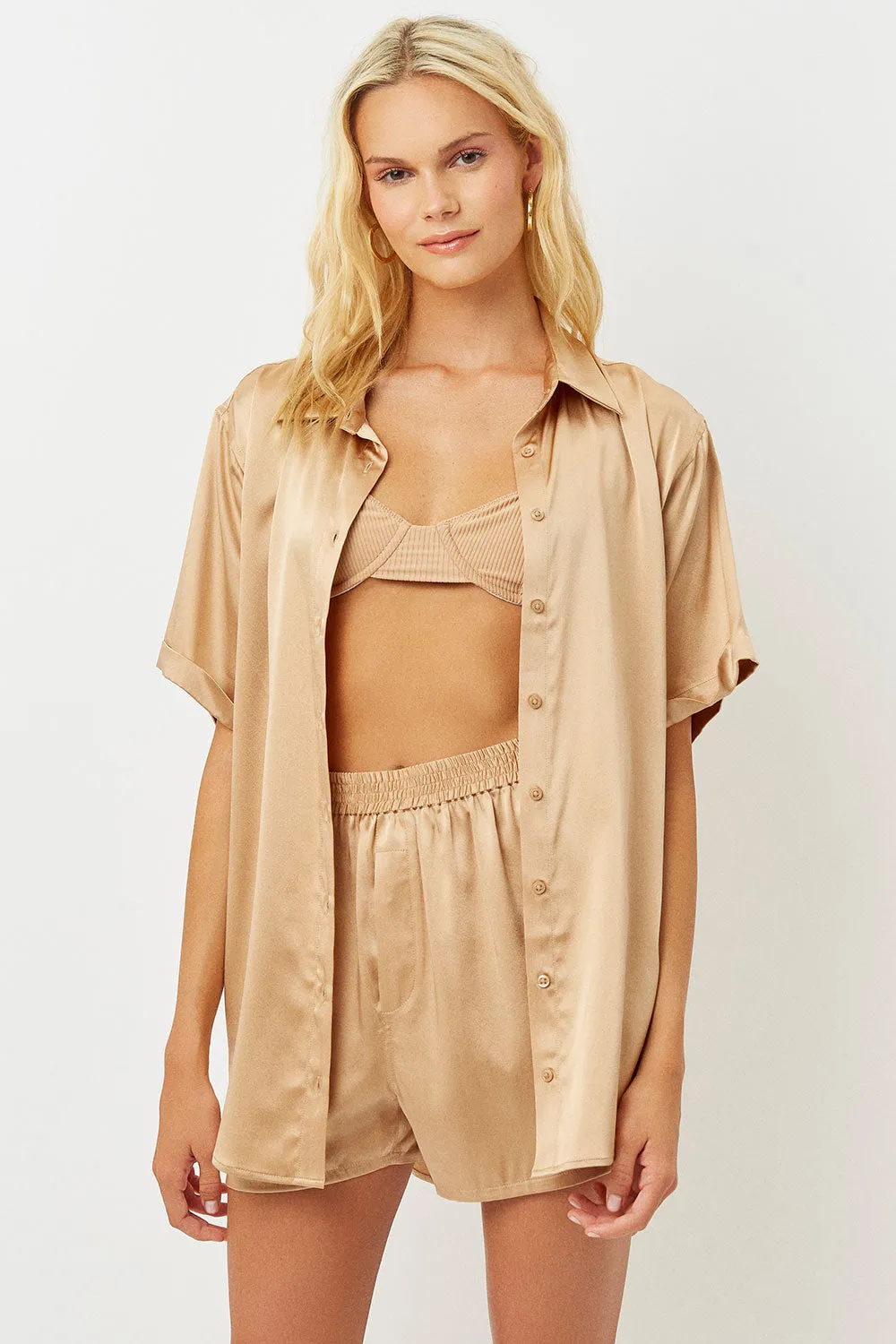 Fifi Silk Button Up Shirt - Earth