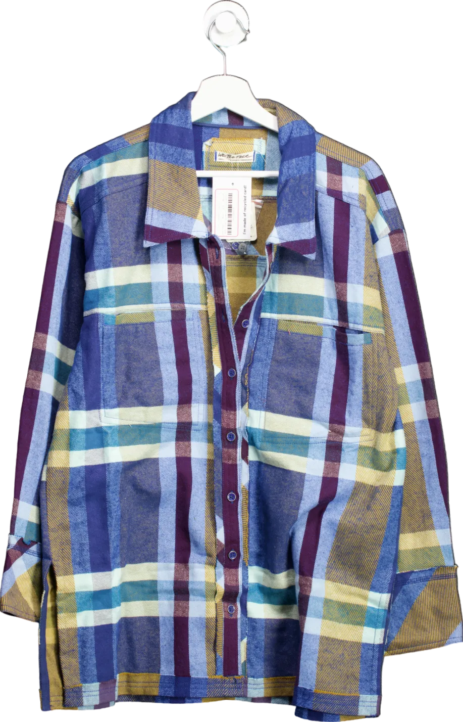 Free People Blue So Long Summer Plaid Flannel Shirt / Shacket UK XS