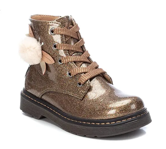 Girls XTI Boots Bronze Glitter Faux Patent Ankle Inside Zip 5 Eyelet 150212 sale