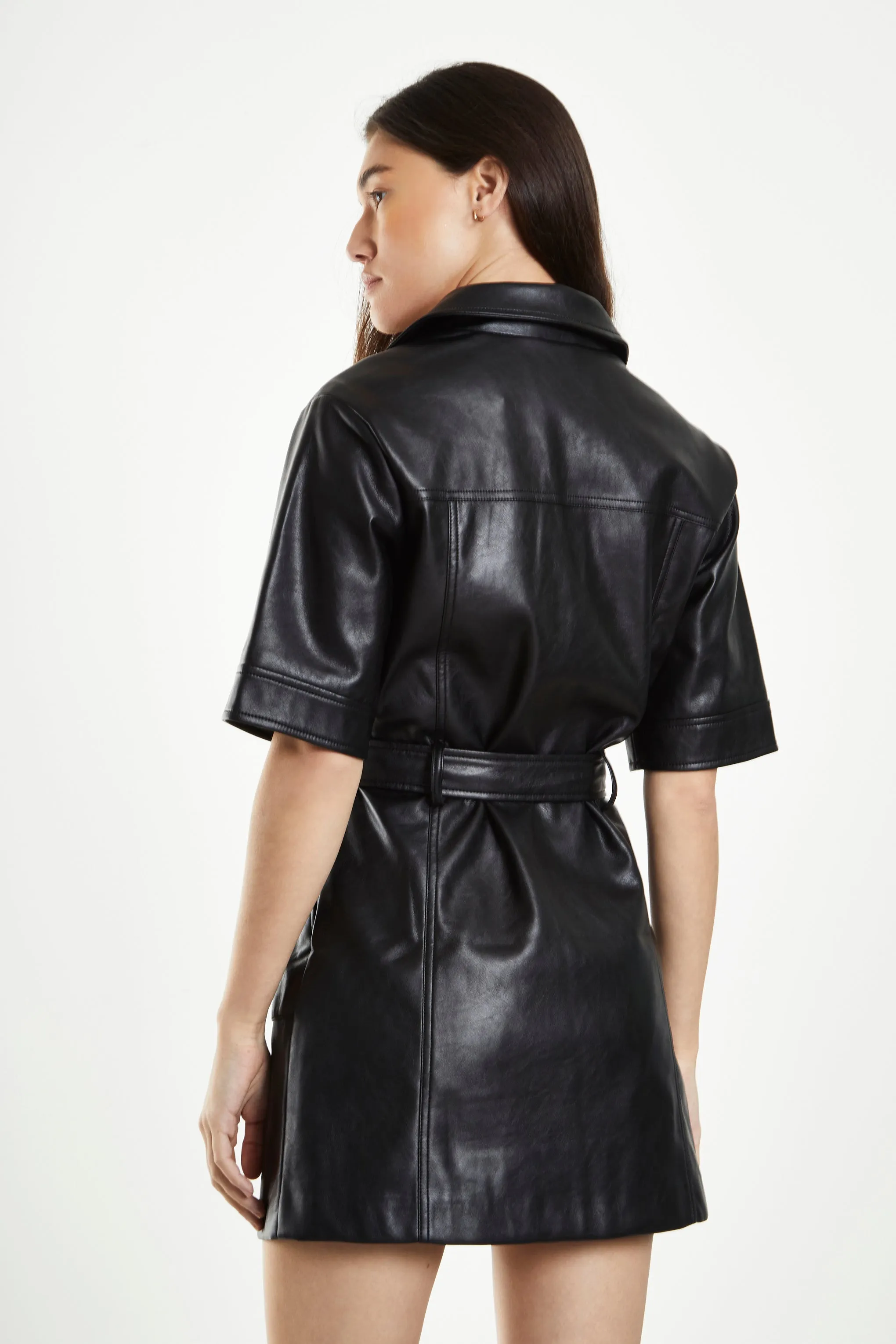 Glamorous Black Pu Shirt Dress with Tie Belt