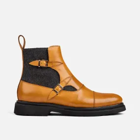 Grant Caramel/Charcoal Leather Buckle Boots