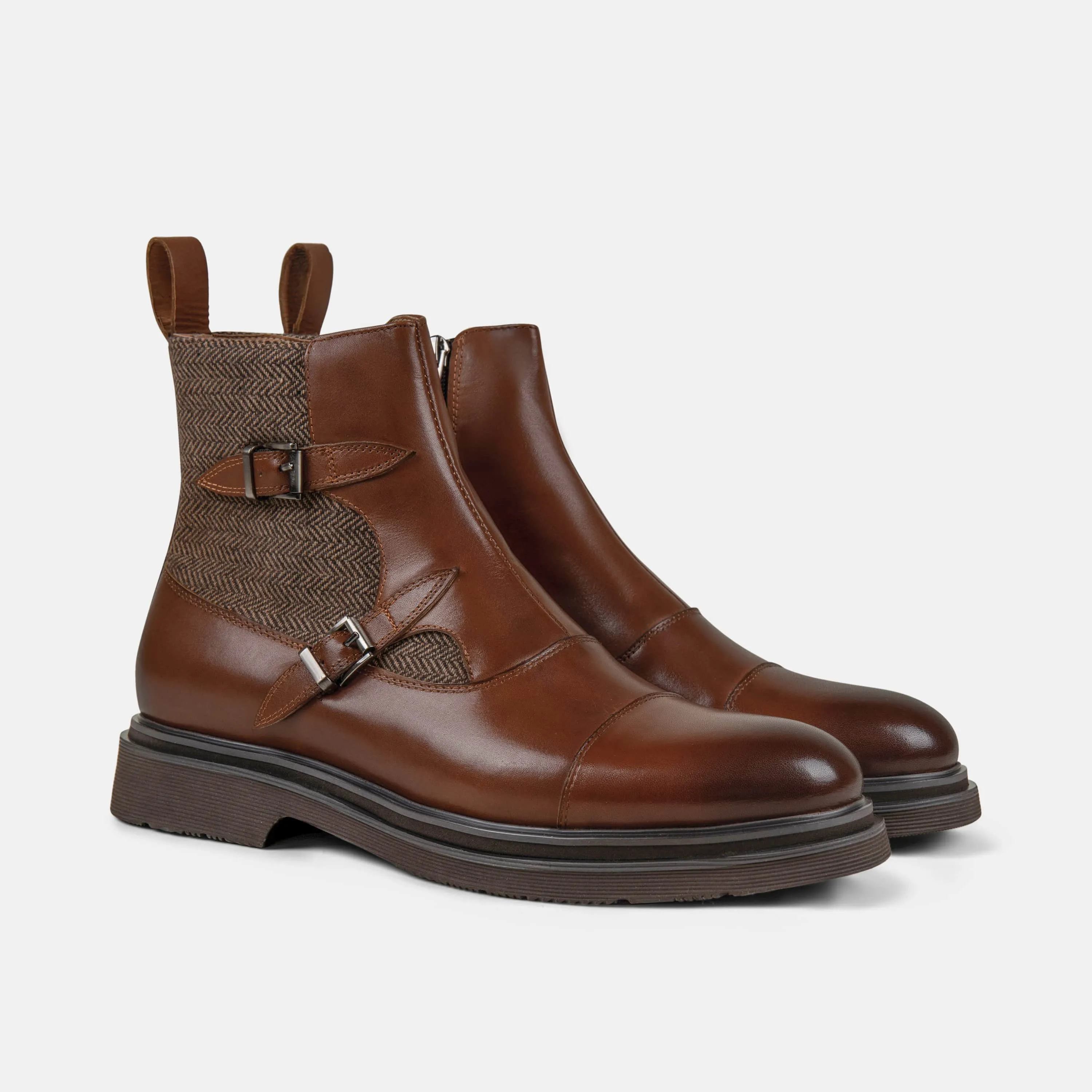 Grant Cognac Leather Buckle Boots