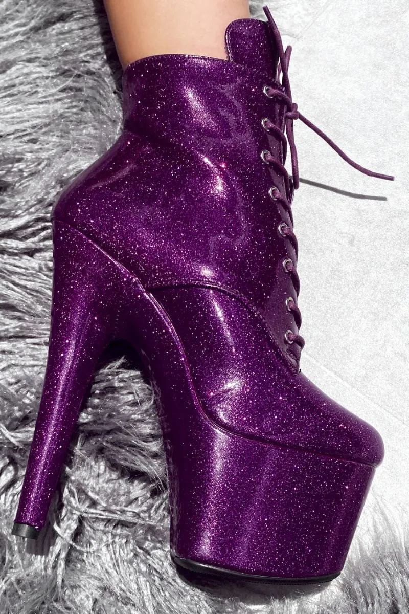 Hella Heels The Glitterati 8inch Ankle Boots - Purple Rain