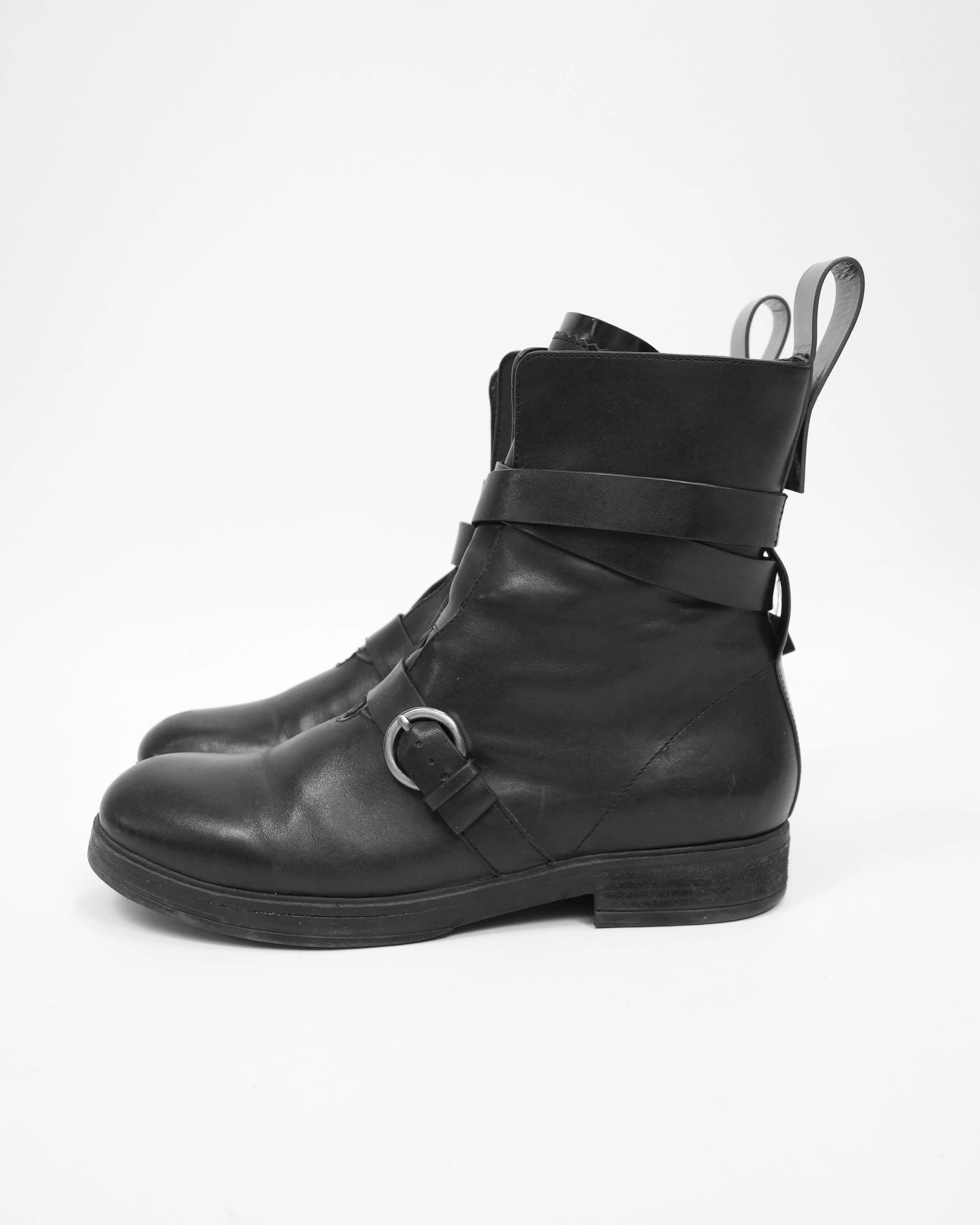 Jil Sander Black Belted Leather Boots 1990's