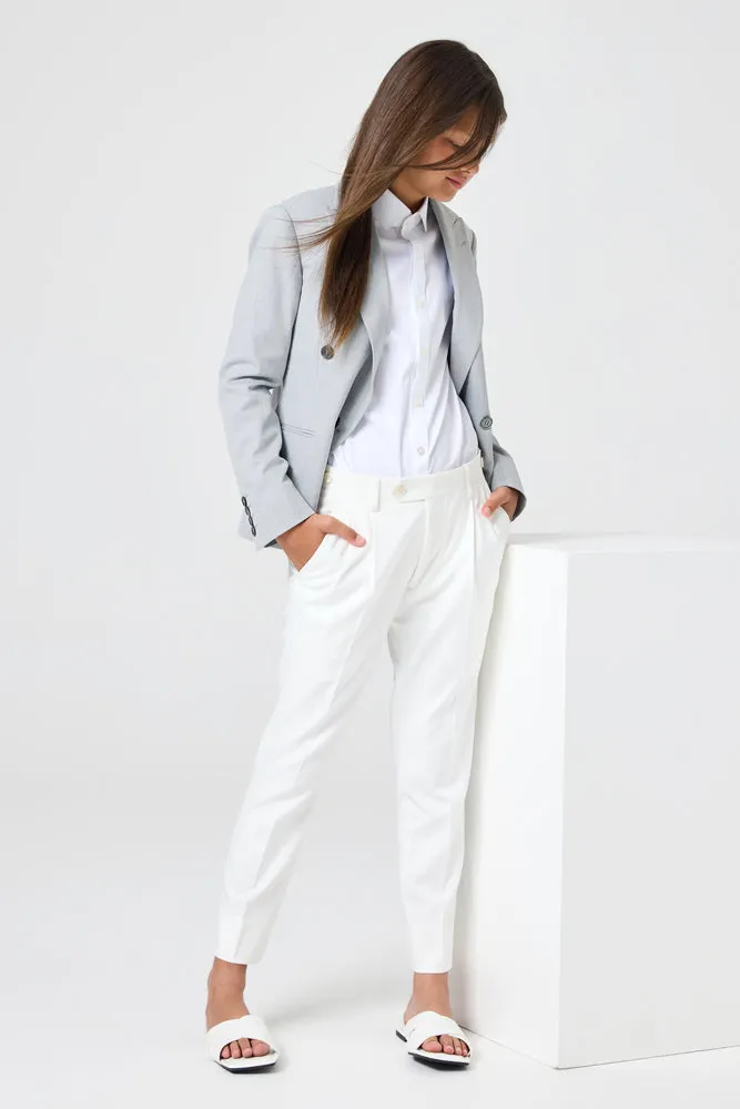 Jude Pleated Chino Pants - White Stretch