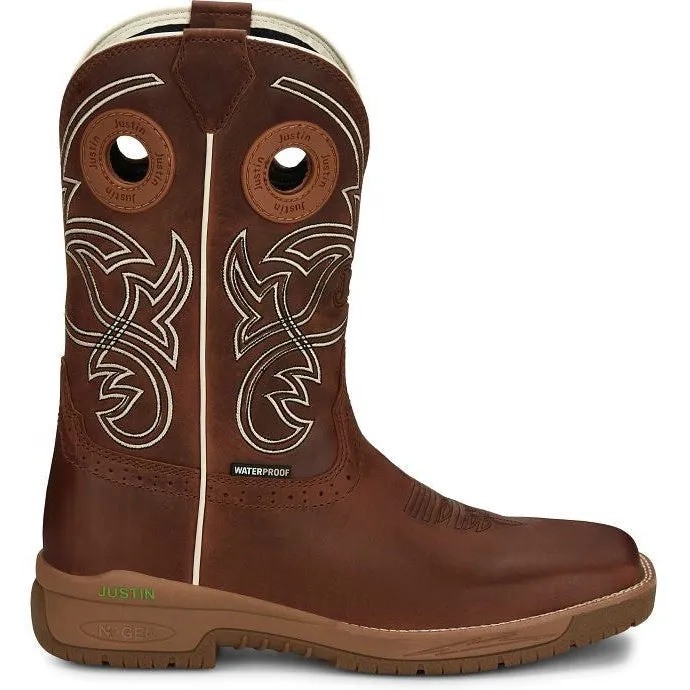 Justin Men's Nitread 11 Square Toe WP Western Work Boot -Brown- CR3200