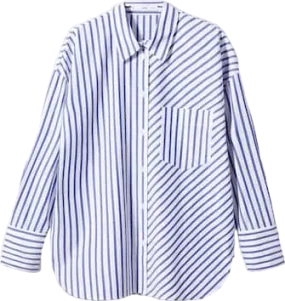 MANGO Blue Striped Cotton Oversized Shirt BNWT UK 10