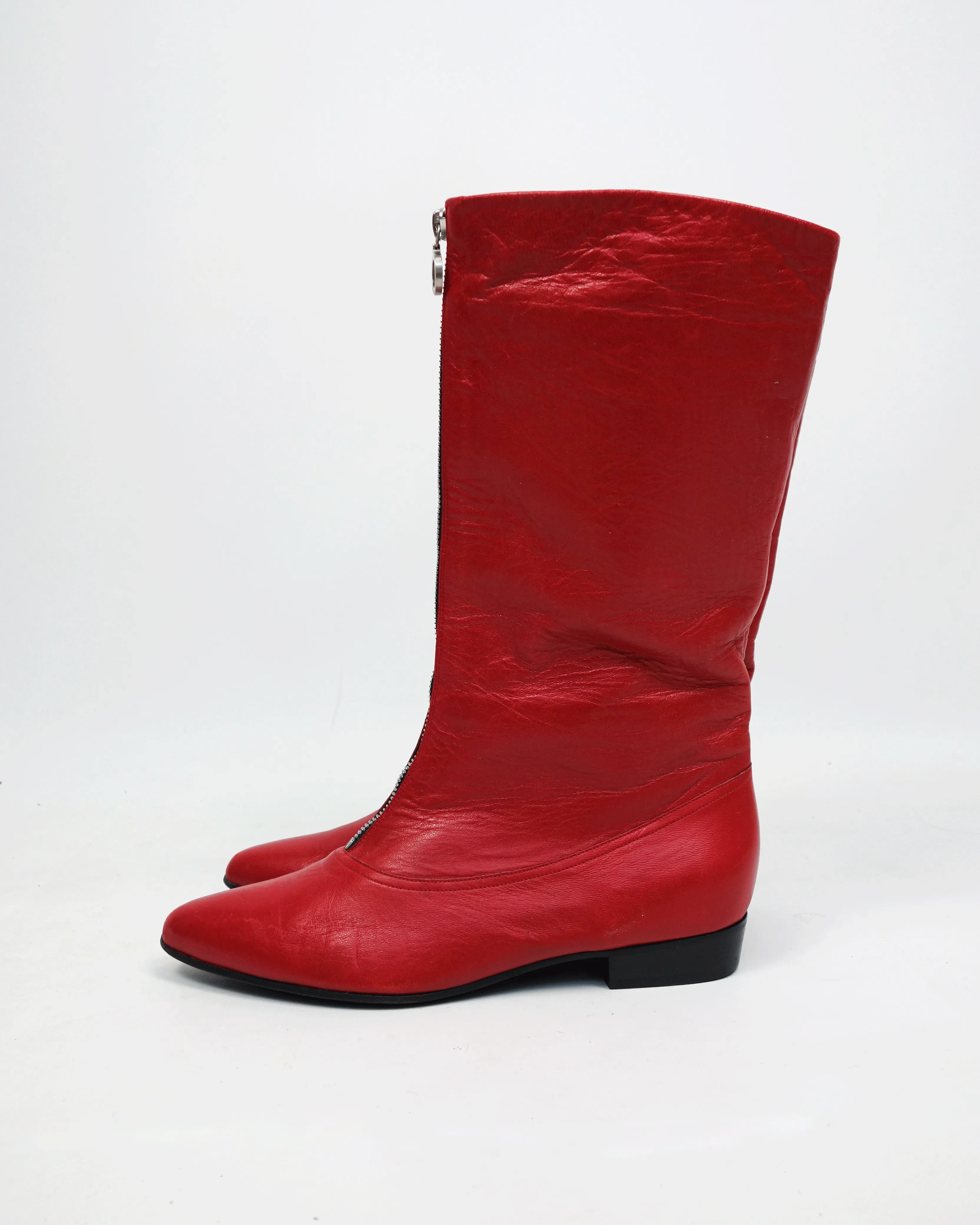 Marc Jacobs Zipped Red Leather Boots 2000's