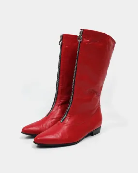 Marc Jacobs Zipped Red Leather Boots 2000's