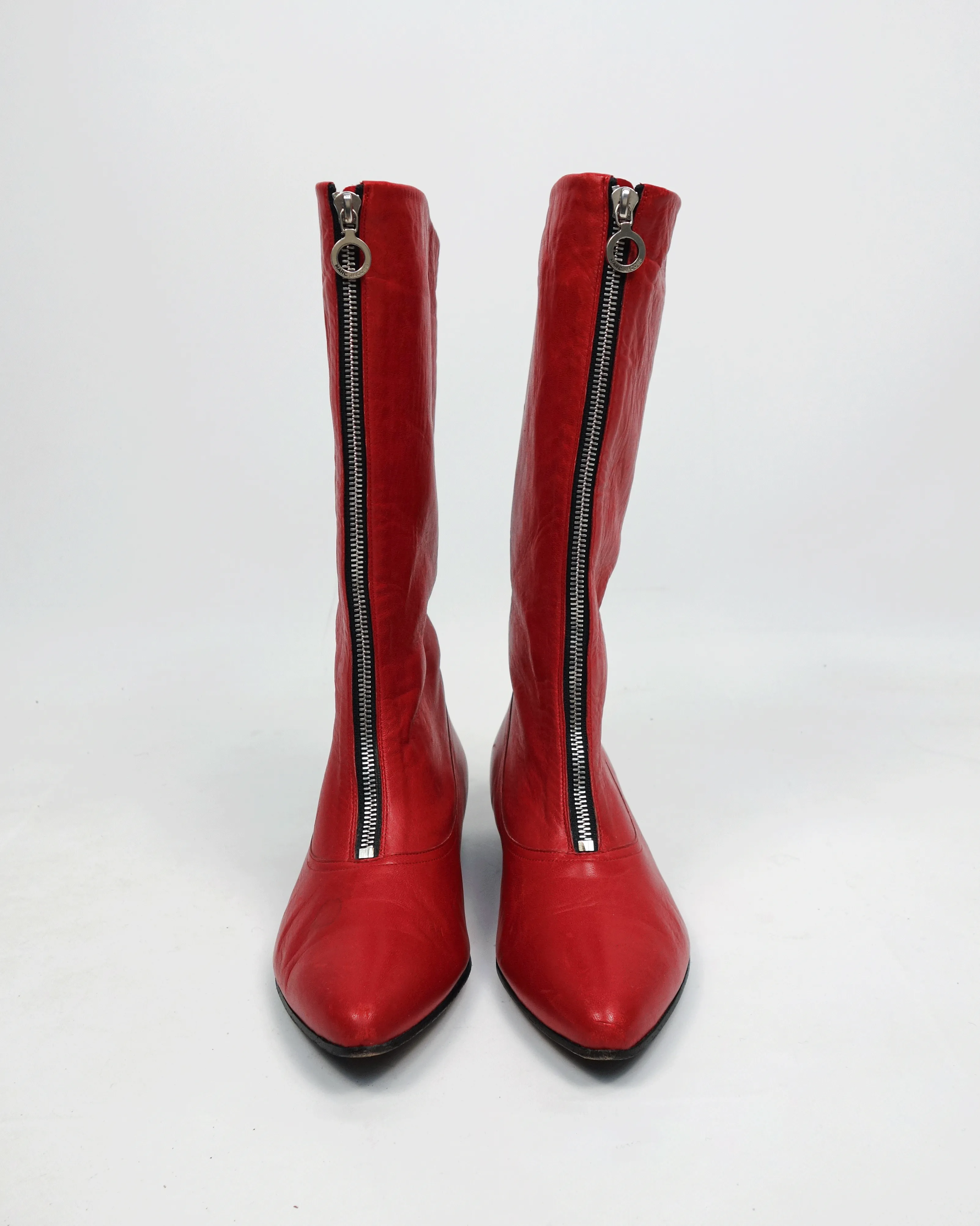 Marc Jacobs Zipped Red Leather Boots 2000's