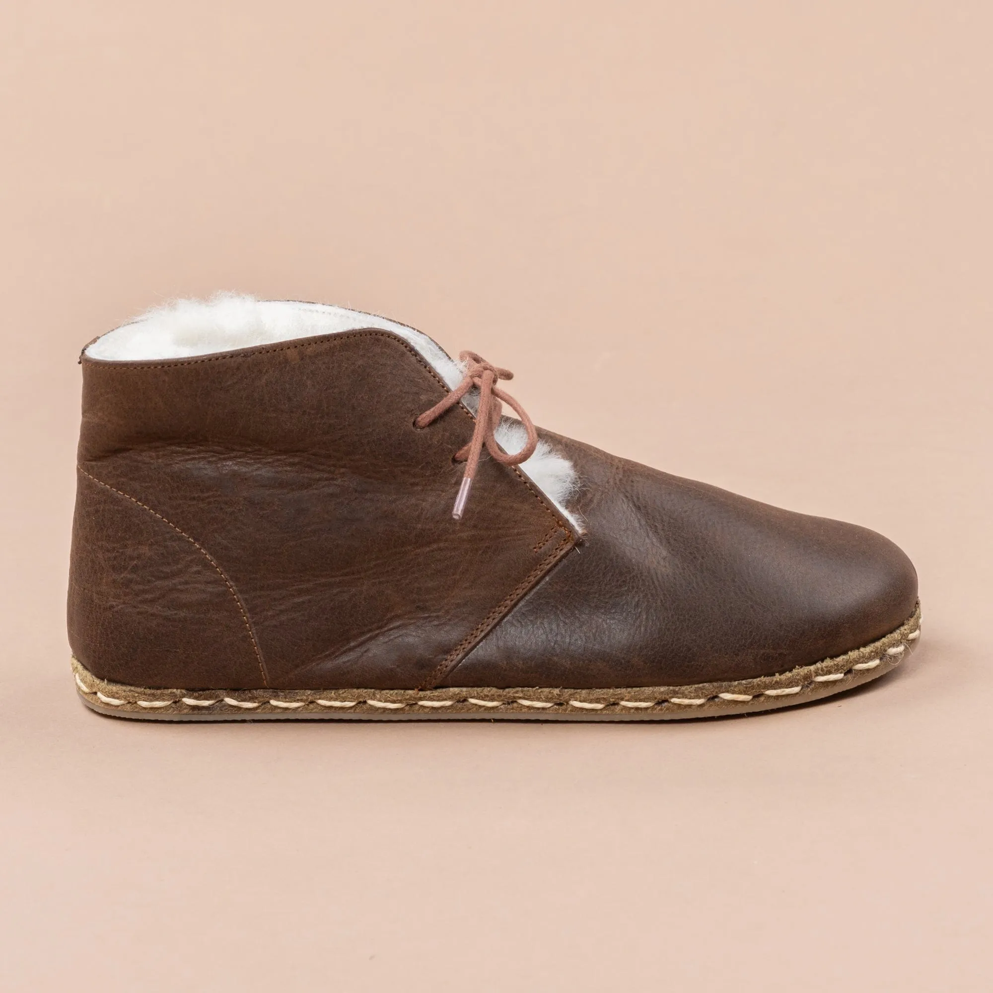 Men's Coffee Barefoot Oxford Boots with Fur