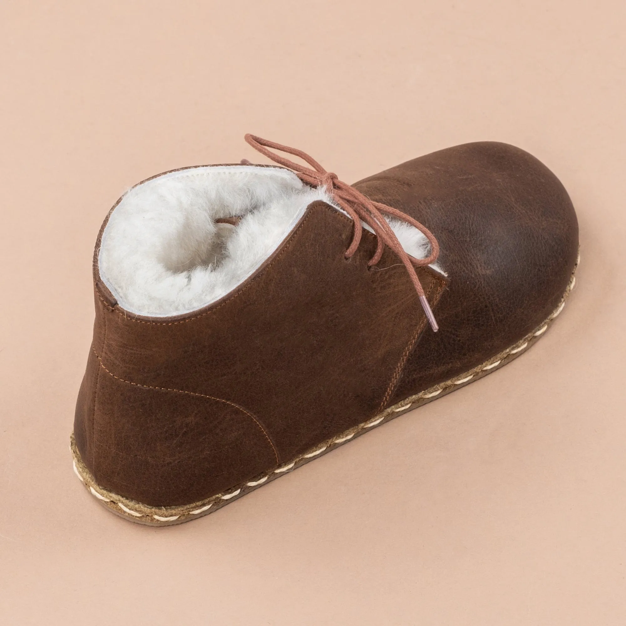 Men's Coffee Barefoot Oxford Boots with Fur