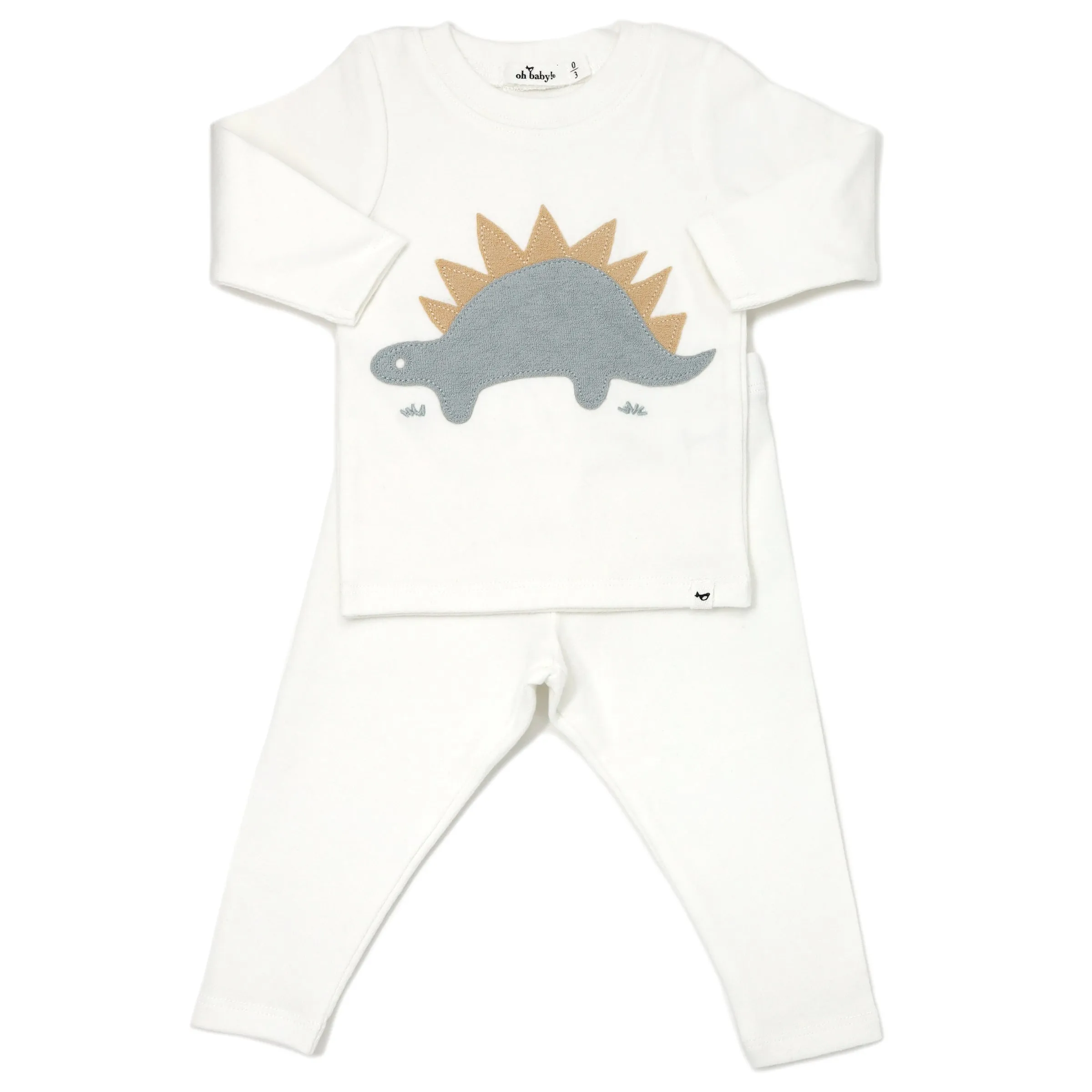 oh baby! Two Piece Set Mist Stegosaurus Applique - Cream