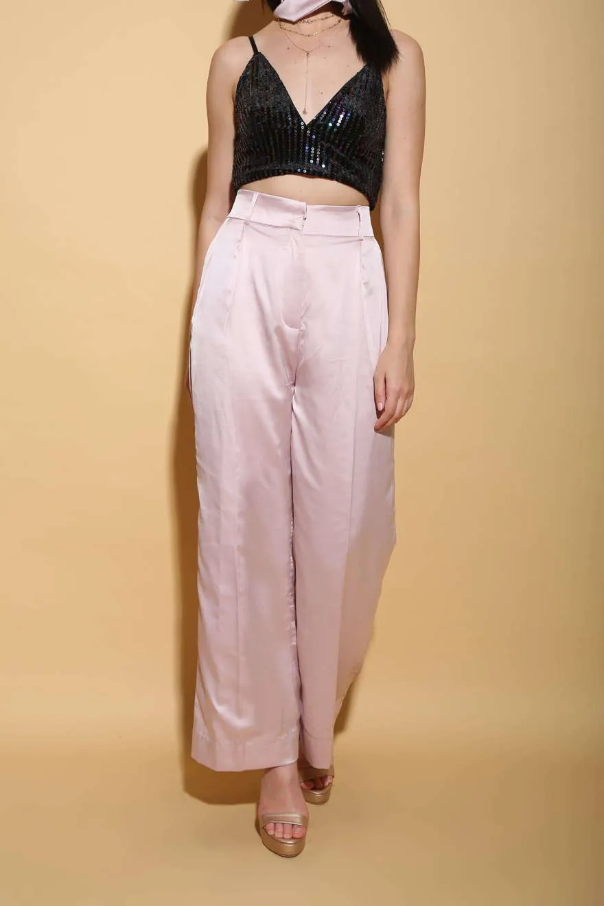 Pink Satin Wide Leg Pants