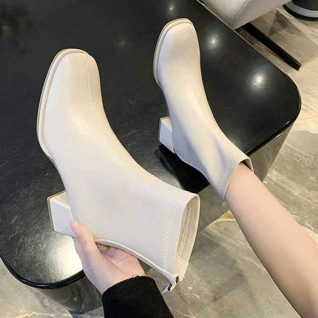 Plain Chunky Heel Short Boots cc23