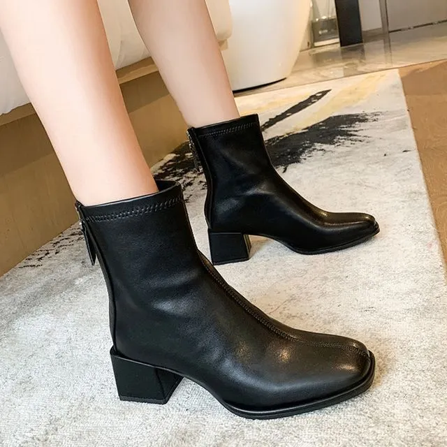 Plain Chunky Heel Short Boots cc23