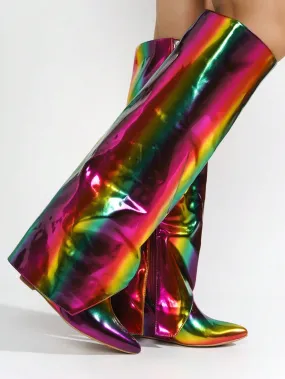 Pointy Toe Metallic Knee-High Boots