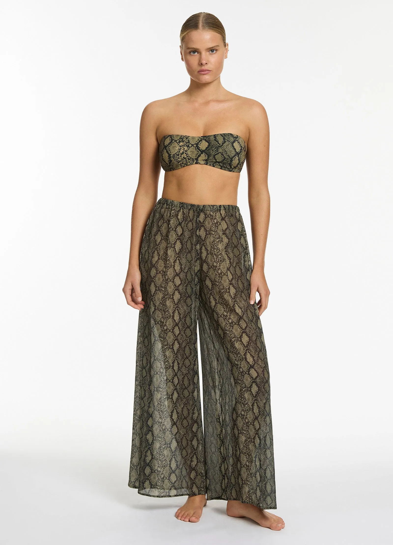 Python Crinkle Wide Leg Pant - Olive