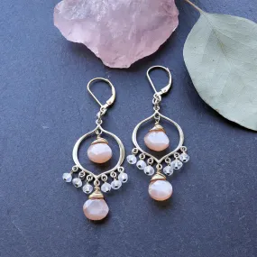 Rosebud First Snow - Moonstone Silver Chandelier Earrings