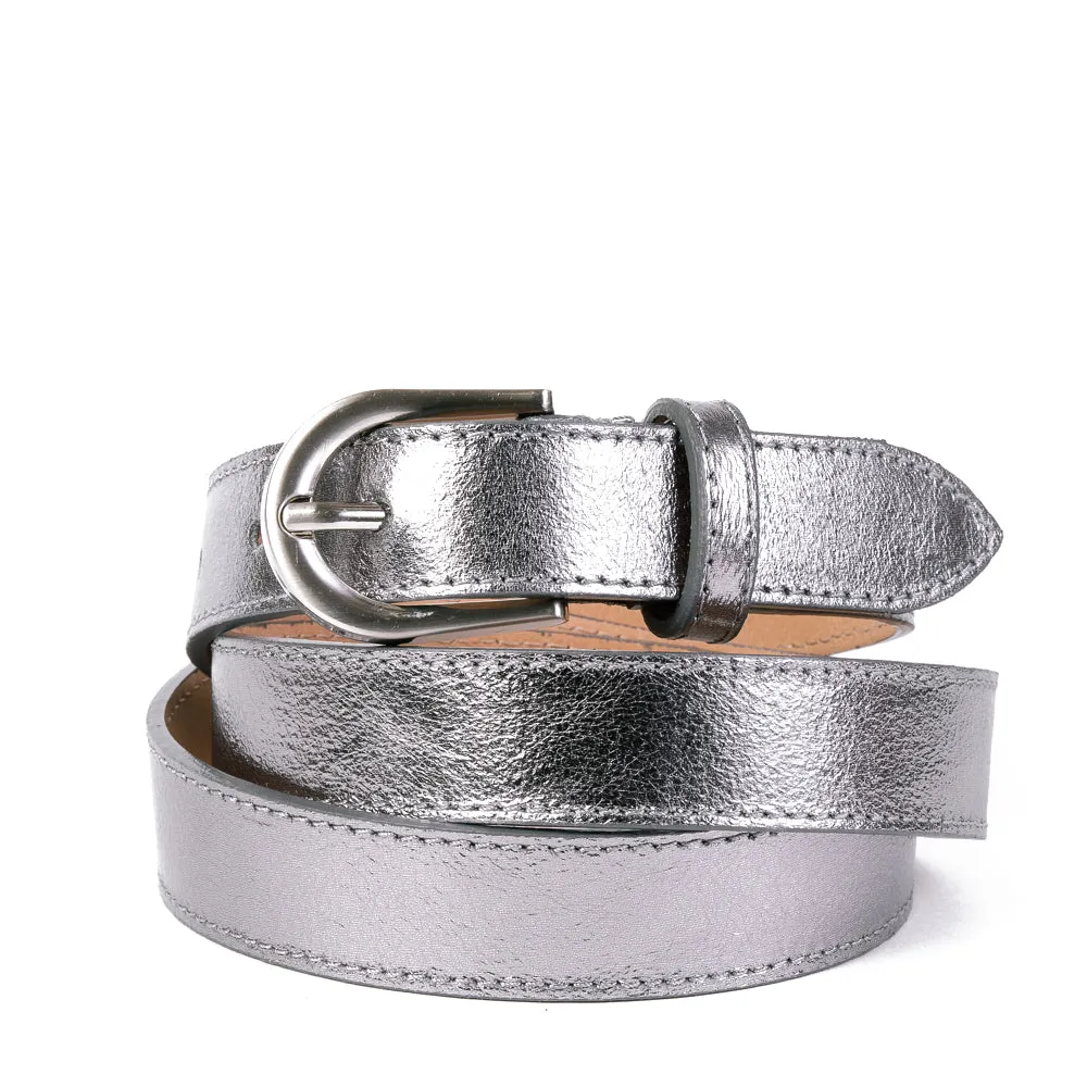 Silver Real Italian Leather Narrow Belt Pack of Two