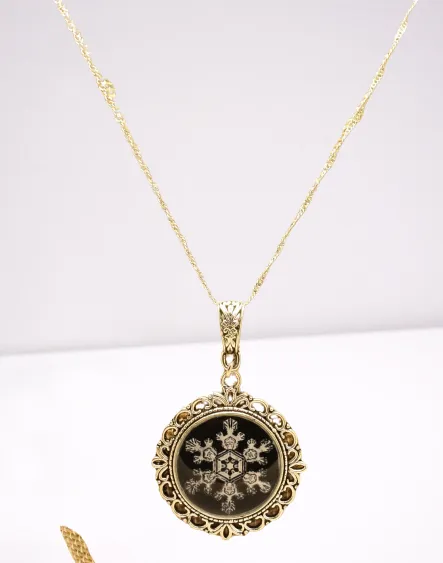 Silver Snowflake Pendant Necklace with Real Snowflake Image