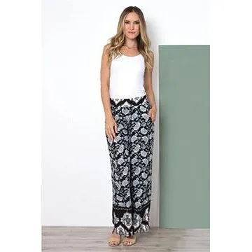 Simply Noelle Lotus Flower Palazzo Pant - Navy