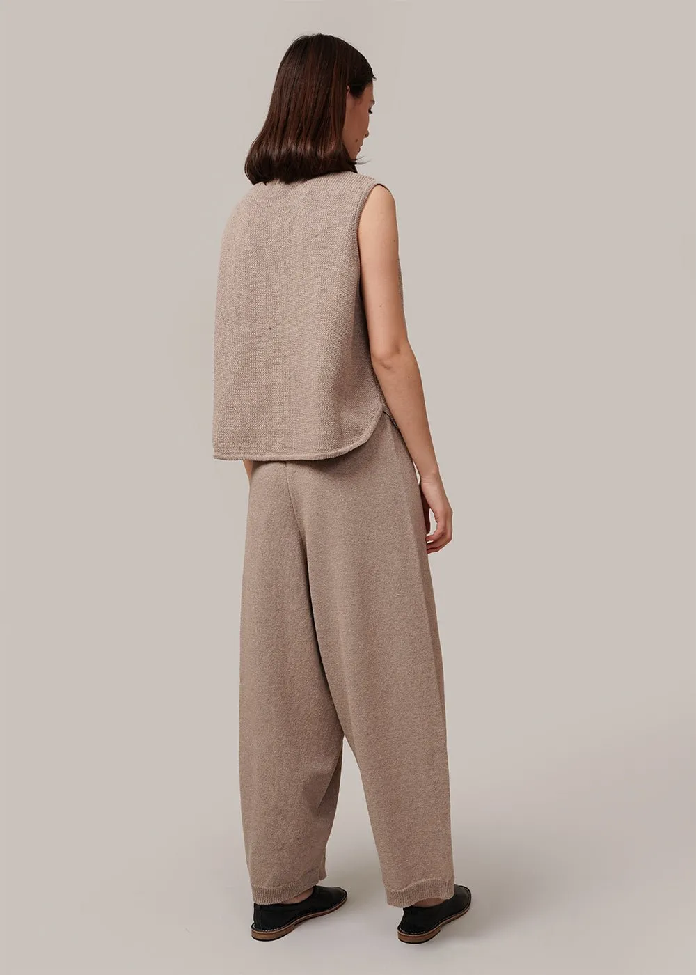 Taupe Cotton Knitted Pants