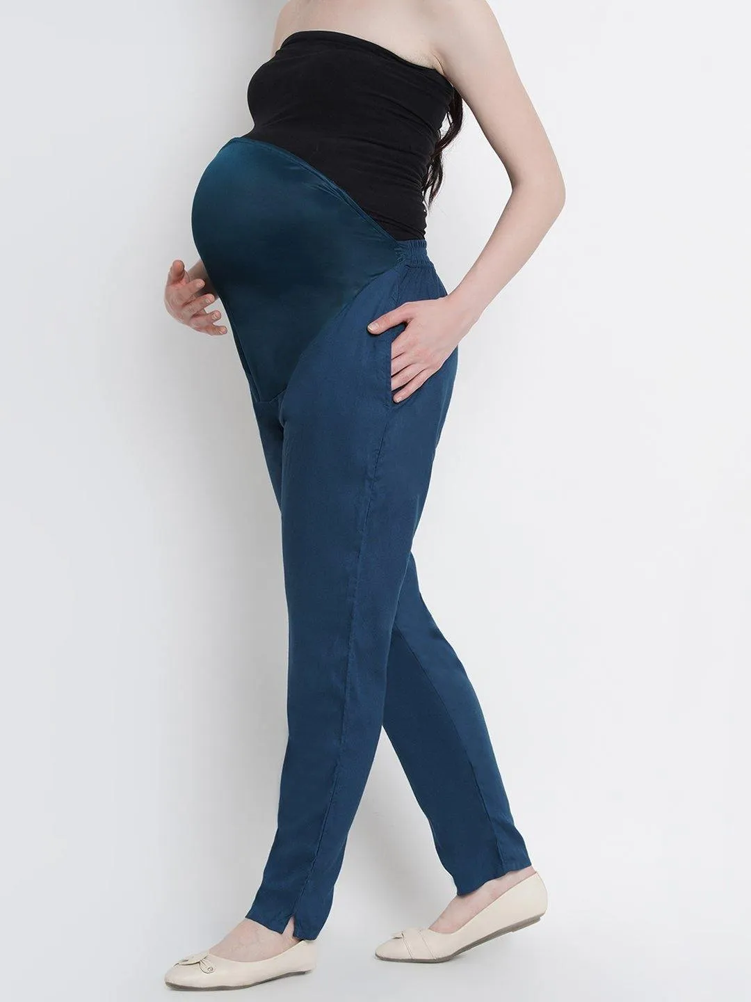 Teal Straight Maternity High waisted Pants