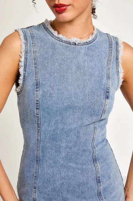 Texas Hold Em Sleeveless Denim Dress - Medium Wash