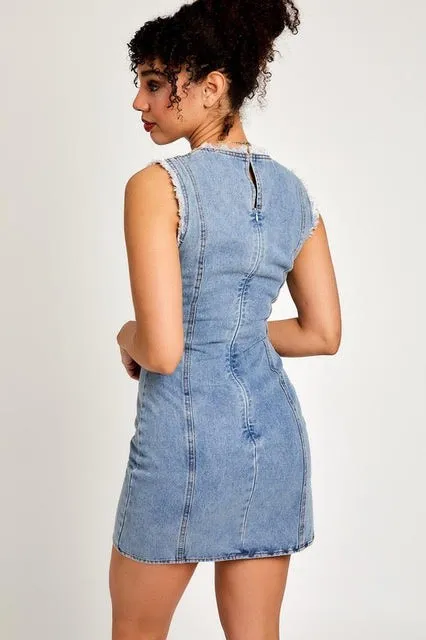 Texas Hold Em Sleeveless Denim Dress - Medium Wash