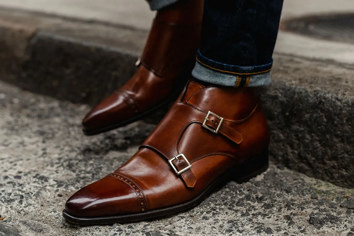 The Heston Double Monk Strap Boot - Brown