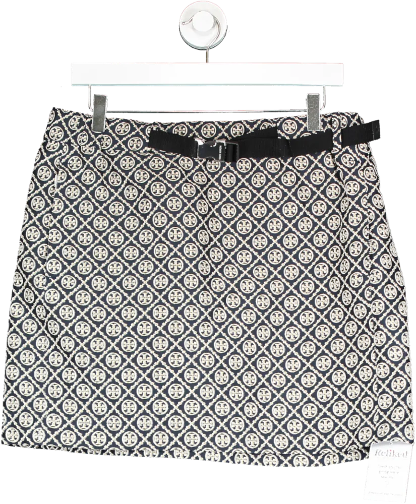 Tory Burch Blue T Monogram Tech Jacquard Skirt UK L