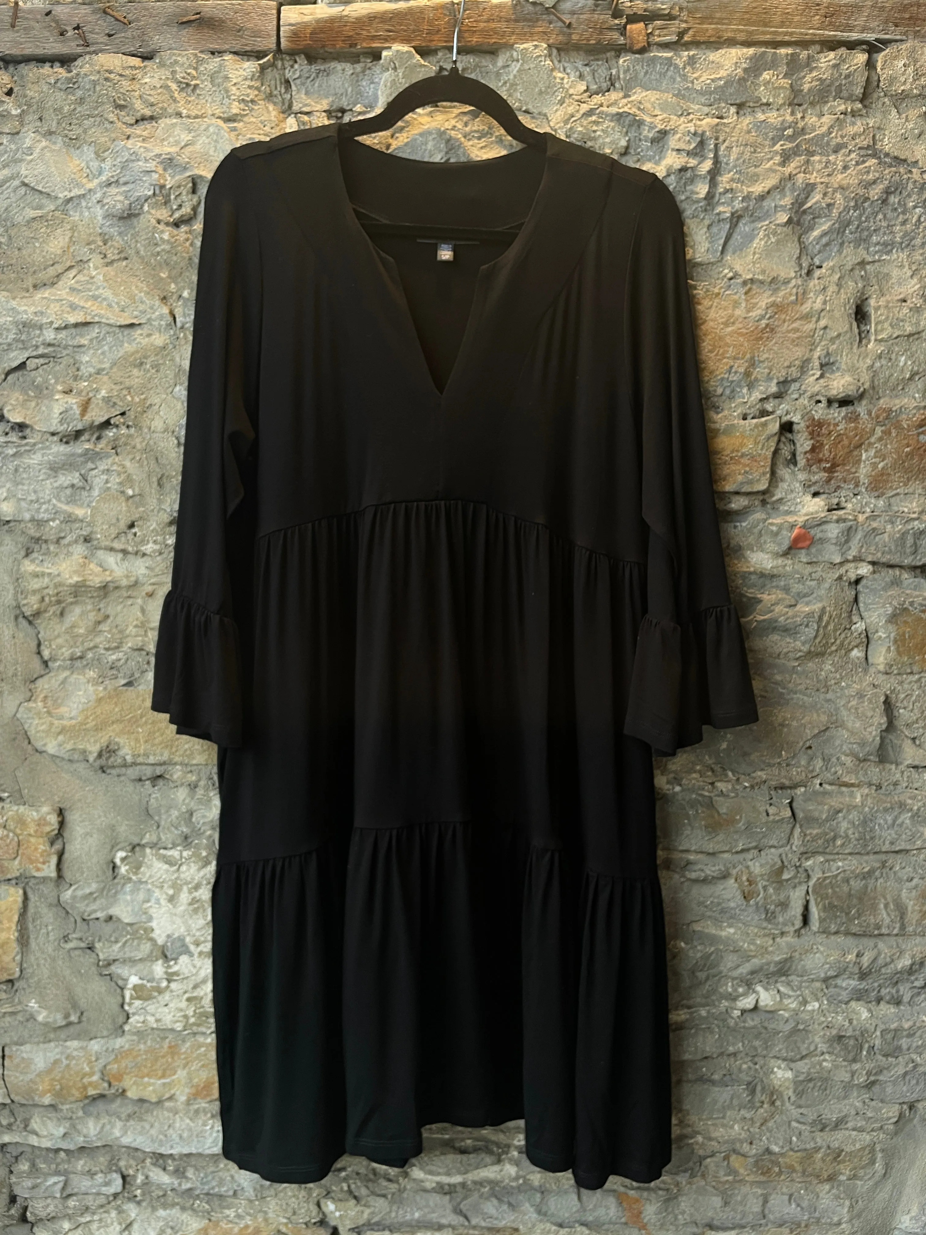 V Neck Jersey Swing Tunic Dress - Black