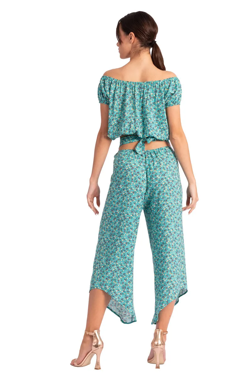 Waist Tie Veraman Floral Print Asymmetric Cropped Tango Pants