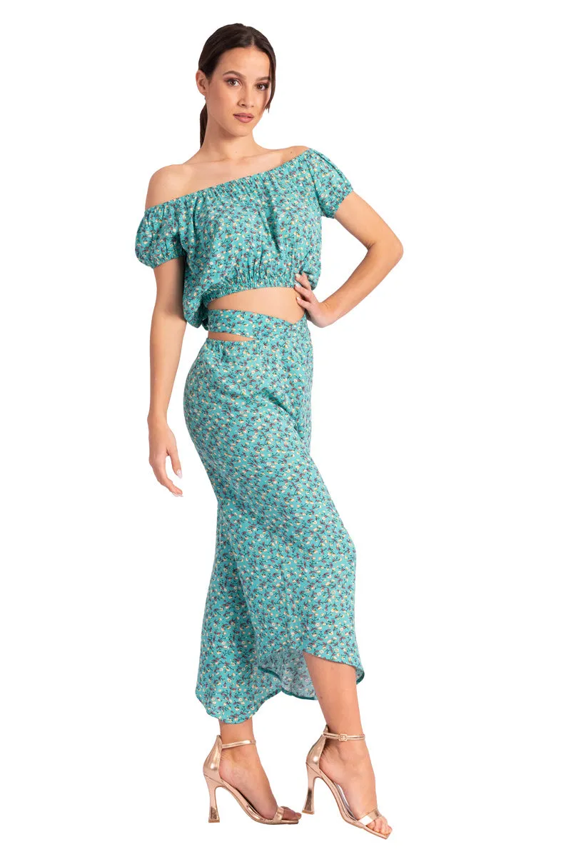 Waist Tie Veraman Floral Print Asymmetric Cropped Tango Pants