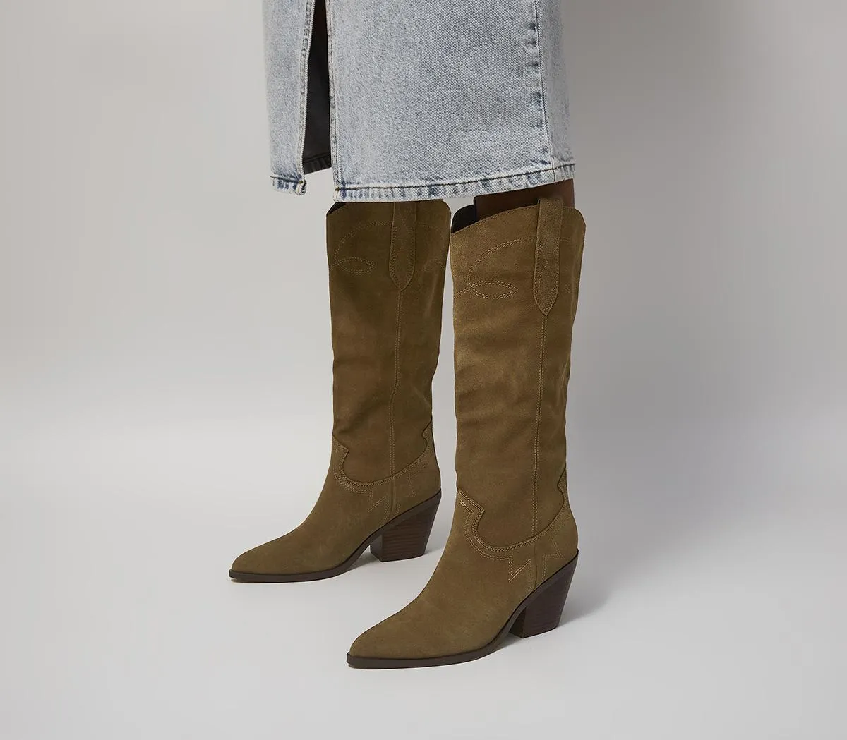 Womens Office Keene Western Knee High Boots Tan Suede