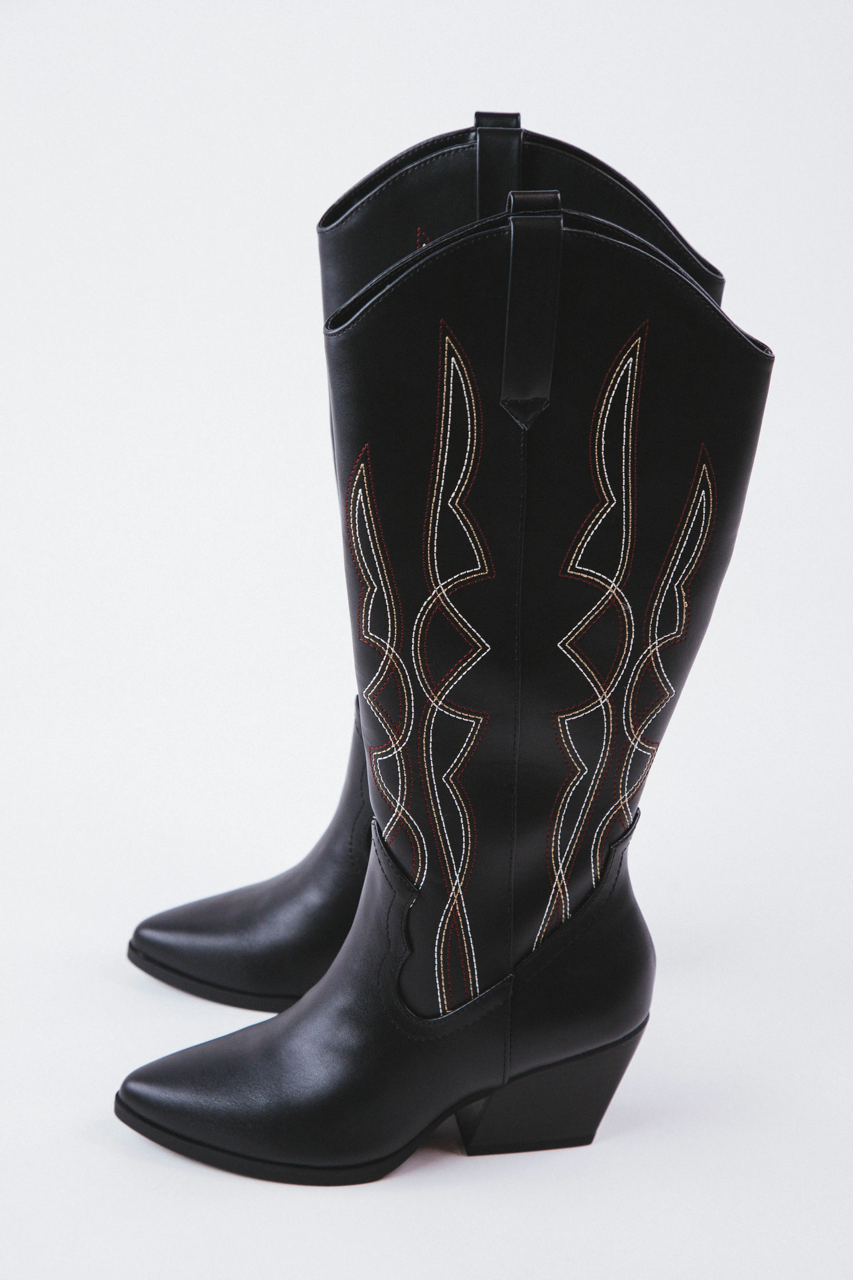 Zaki Tall Western Boot with Stitching, Black